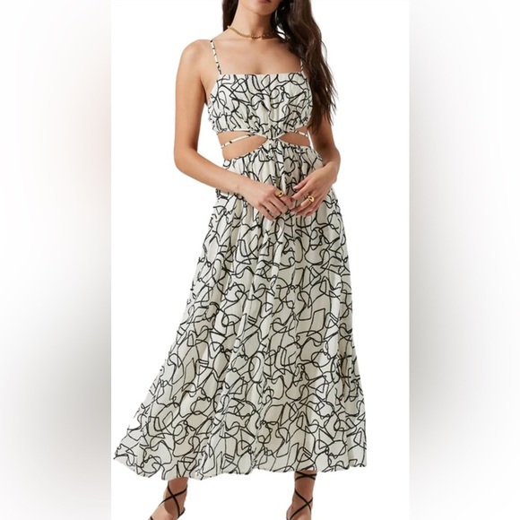 Astr Black and White Spaghetti Strap Maxi Sundress Size Small.  A44 - Picture 1 of 17